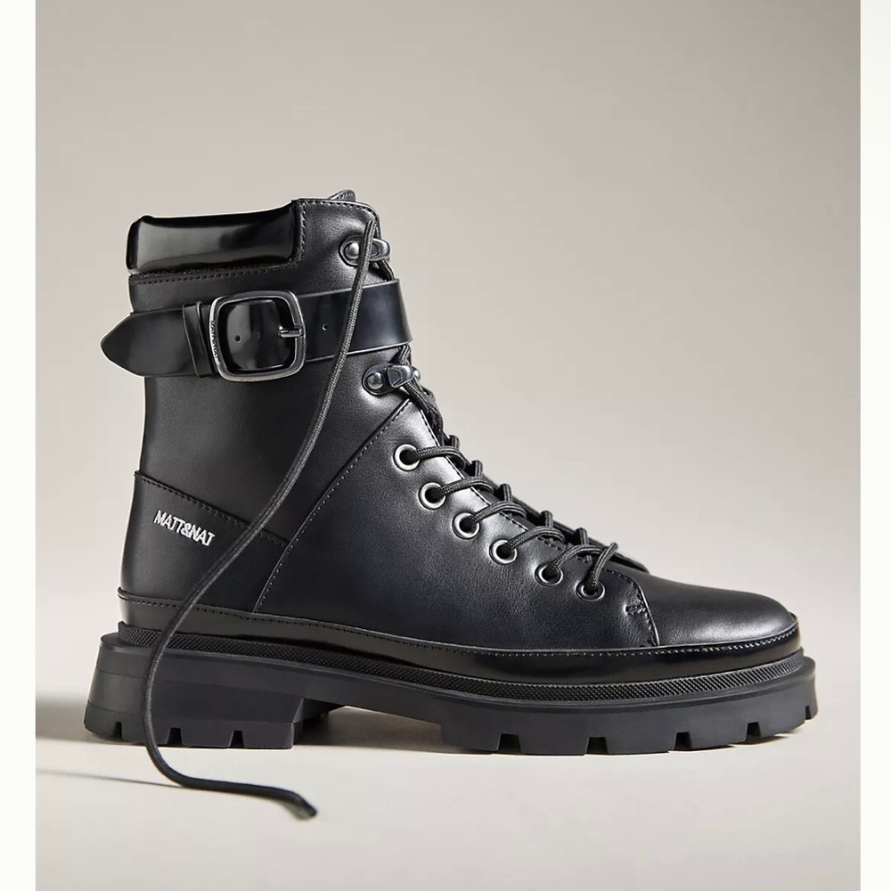 Matt & Nat Tomei Black Vegan Leather Buckle Zip Combat Boots 35 5 5.5